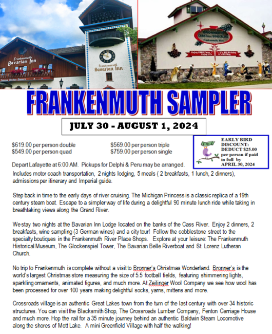 FRANKENMUTH SAMPLER JULY 30 AUGUST 1, 2024 Imperial Travel