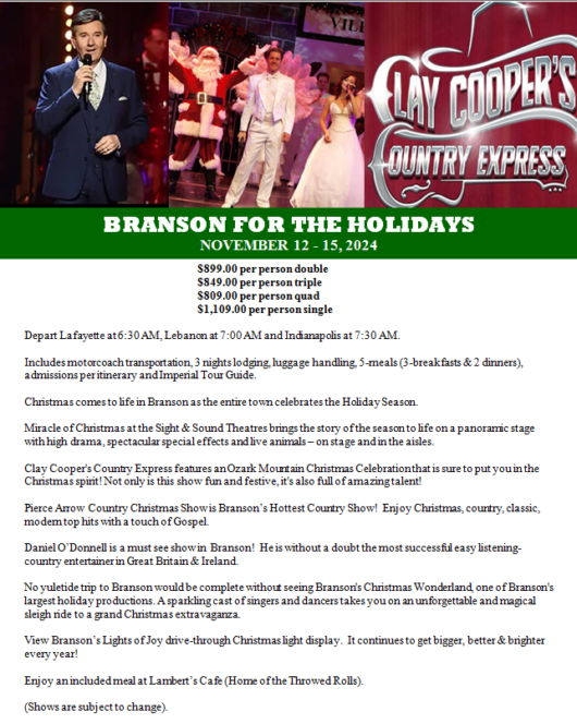 BRANSON FOR THE HOLIDAYS NOVEMBER 12 15, 2024 Imperial Travel